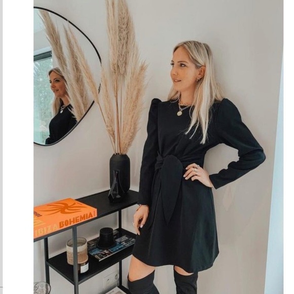 Puff Sleeve Knot Tie Mini Dress 
